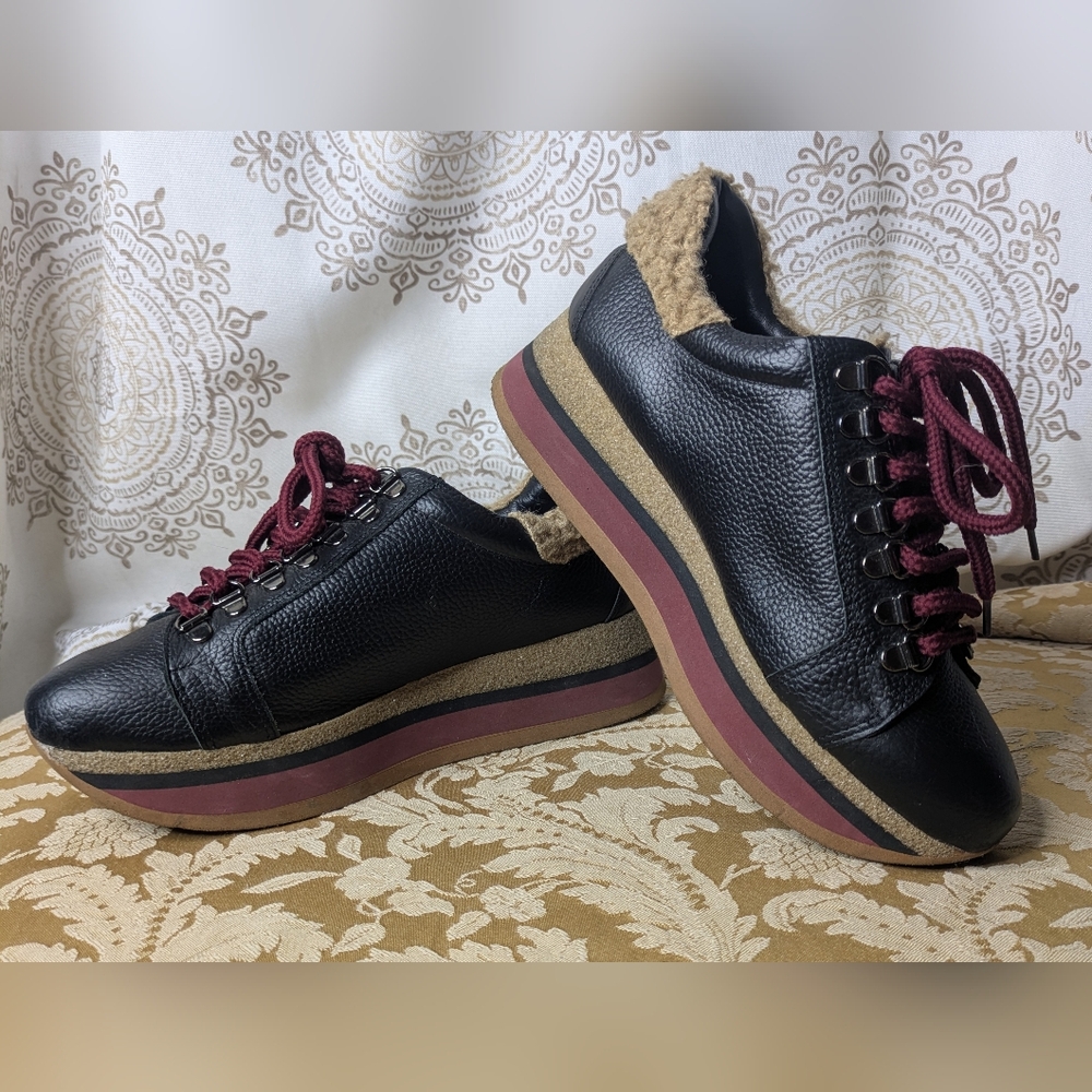 Cordani Jolene Women Black Pebbled Leather Lace Up Platform Sneaker EU 37 US 6.5